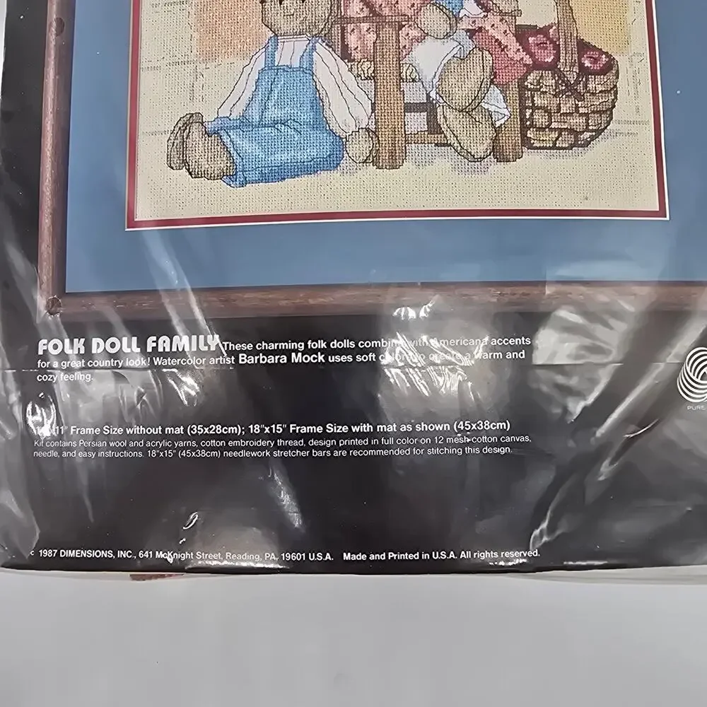 VTG 1987 Dimensions Needlepoint 2323 Folk Doll Family Country Primitive Quilt